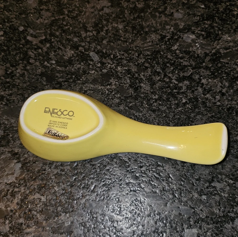 Enesco Yellow Floral Tulip Spoon Rest 1985 Korea‎ Boho Bohemian Bold Bright Vtg